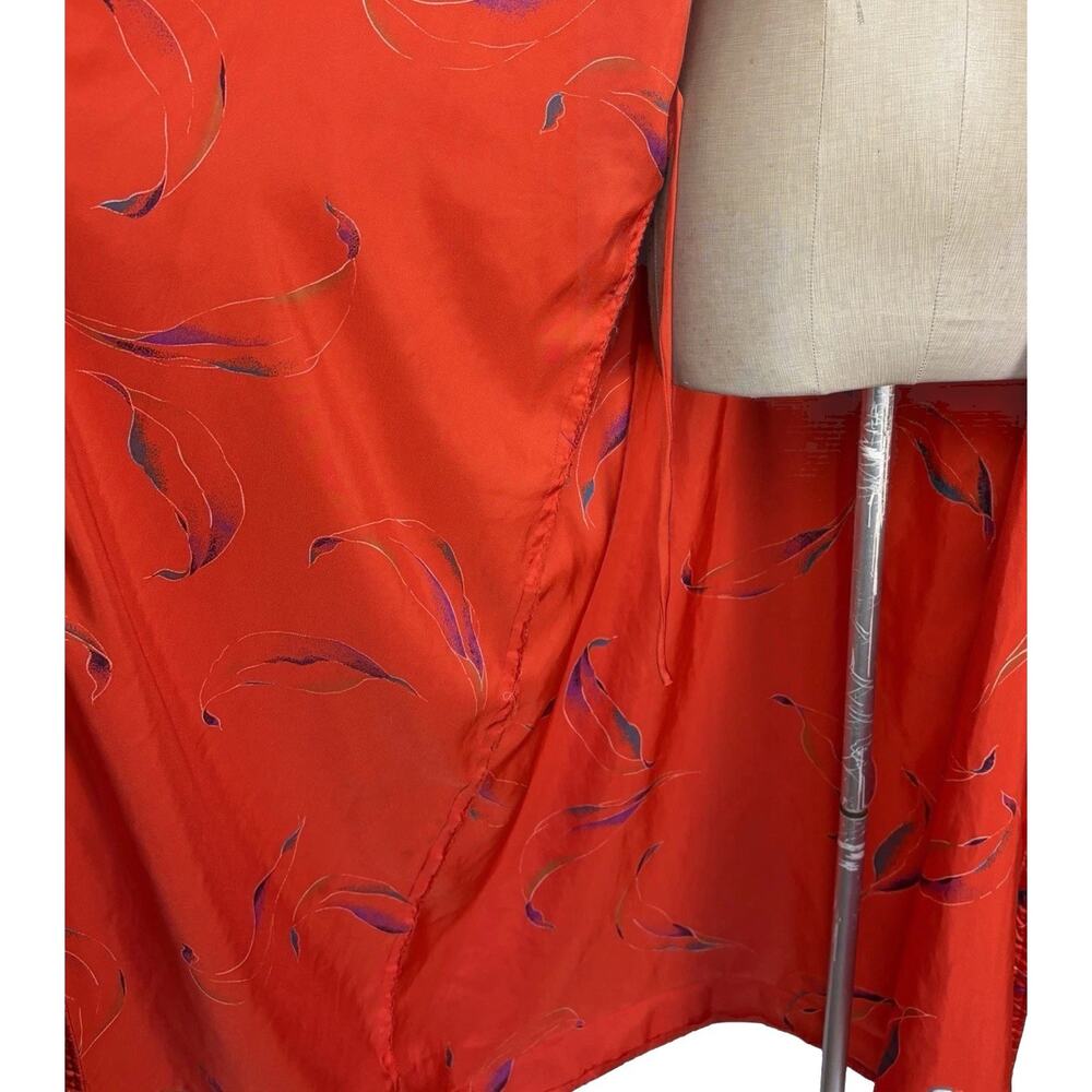 Vintage California Dynasty Style Kimono Robe Belt Red Botanical Satin Size Large - Picture 12 of 14